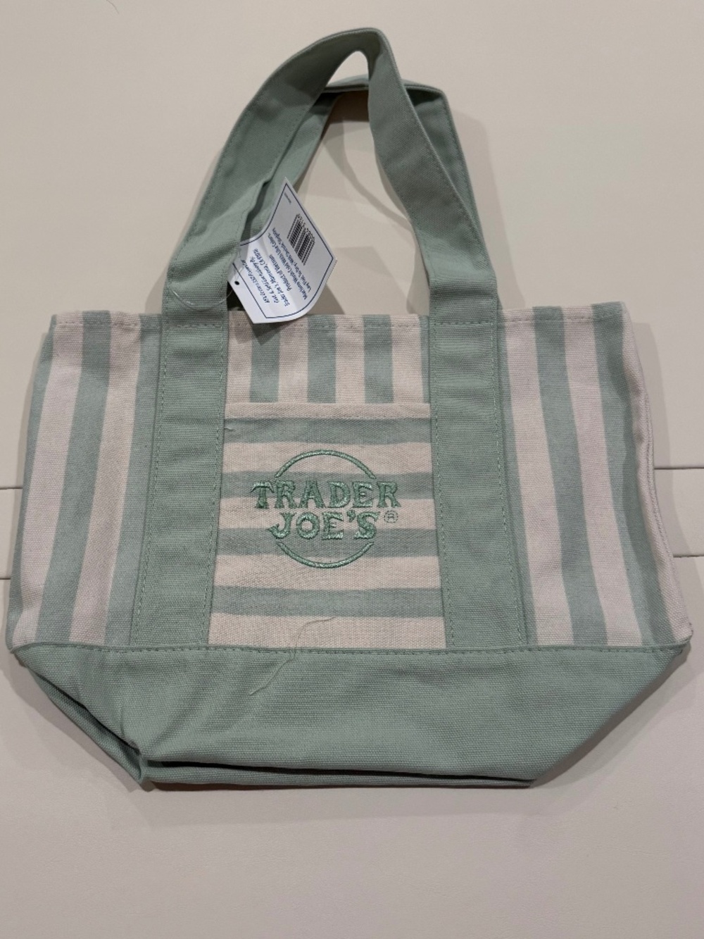 **LIMITED EDITION** trader Joes Mini Tote Stripe Pastel Green